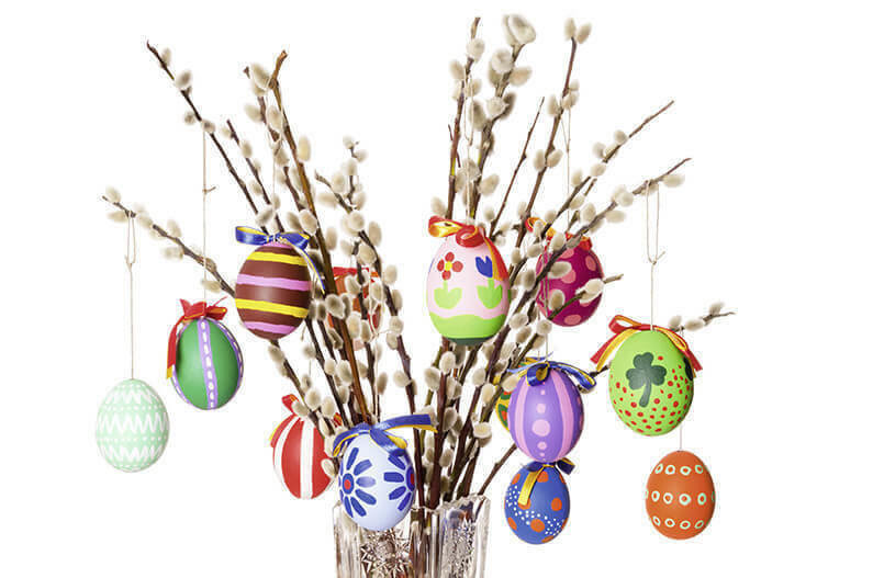 Easter eggs on willow bouquet horizontal