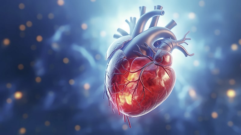 Anatomy of Human Heart on medical background. 3d render. Generative Ai.